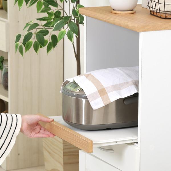 木製カウンターワゴン　キャビネット　食器棚　キッチンカウンター　ホワイト キッチンカウンター 45幅 ナチュラル×ホワイト W450×D410×H890 ワゴン