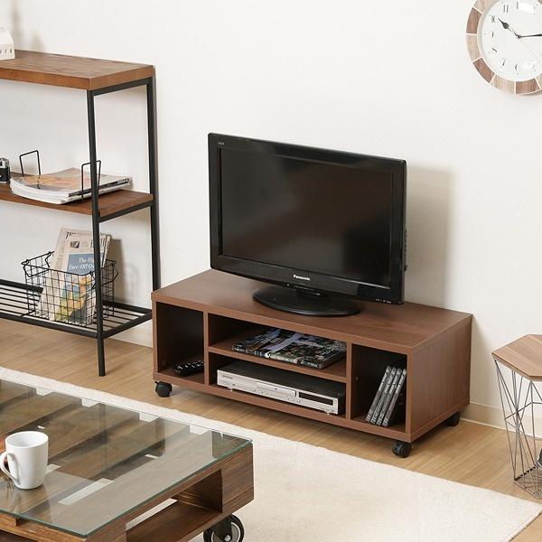 キャスター付きTV台 ミディアムブラウン W890×D350×H329 テレビボード