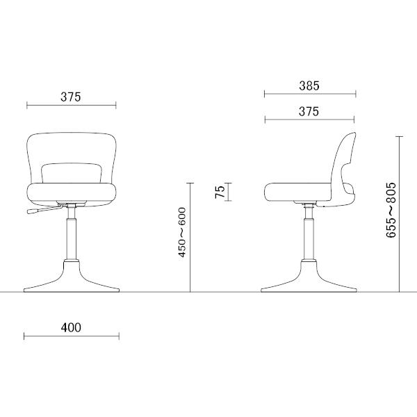 スツール 日本製 円盤脚タイプ 背もたれ付き CA-14B-Z CA-14BL-Z