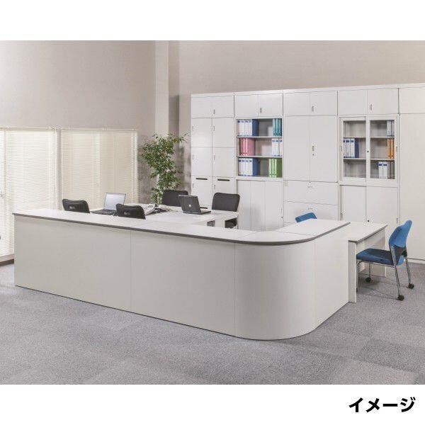書庫型 ハイカウンター 鍵付 W1200 D450 H890 ホワイト色 ナチュラル色