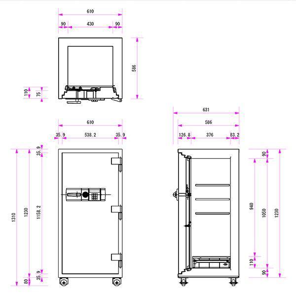 金庫  耐火金庫 テンキー+キー式 テンキータイプ 310kg A4サイズ用紙収納耐火120分 耐工具15分 幅610×奥行631×高1310 FKN-300E 車上渡し 【在庫限り】の画像