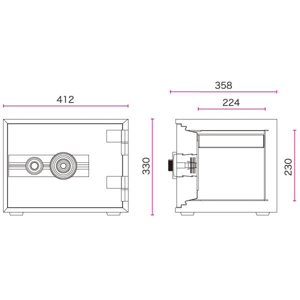 金庫 耐火 ダイヤル+キー式 小型 A4用紙収納 耐火30分 幅412×奥行358