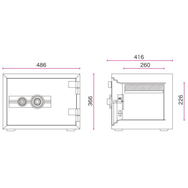 金庫 耐火 ダイヤル+キー式 小型 A4用紙収納 耐火1時間 幅486×奥行416