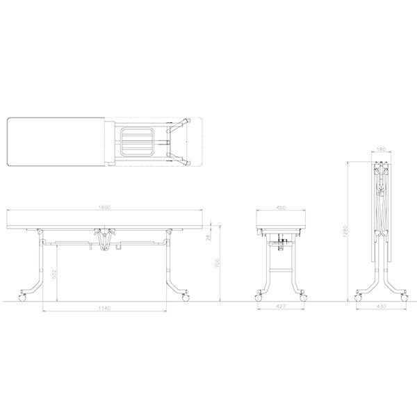幅1800×奥行450×高さ700mm エラストマエッジタイプ キャスター付 バタフライテーブル 研修テーブル オフィス家具 藤沢工業 【ユニットメディラック】 TOKIO