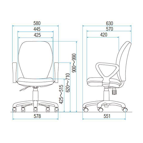 オフィスチェア 肘付き ハイバック 体圧分布 W580×D630×H900〜990 ワークチェア 回転椅子 オフィス家具 おしゃれ 会社 コワーキング 藤沢工業 TOKIO_13