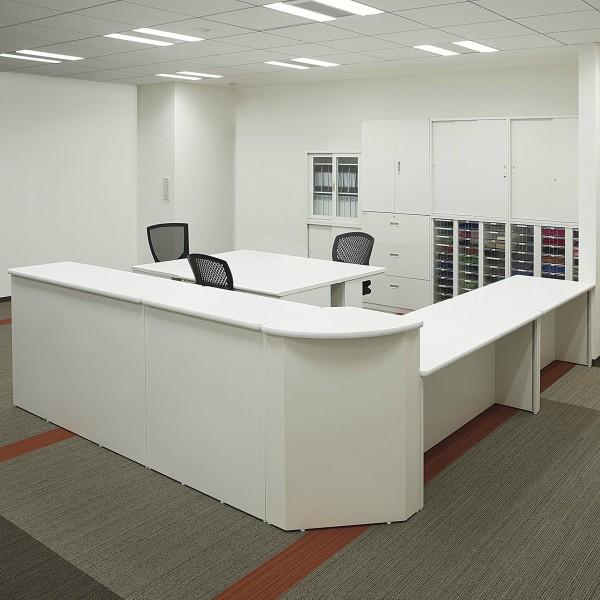 日本製 スチール製 受付 ローカウンター W1800×D700×H700 棚付き