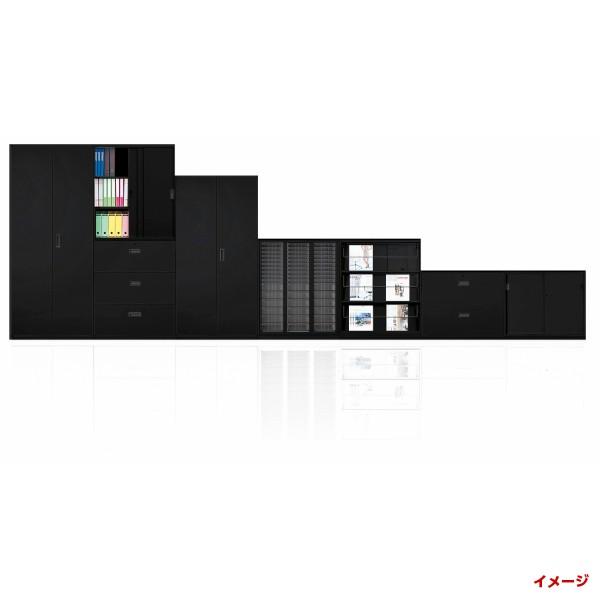 日本製 ブラック 書庫 スチール製 両開き キャビネット 観音開き 上置