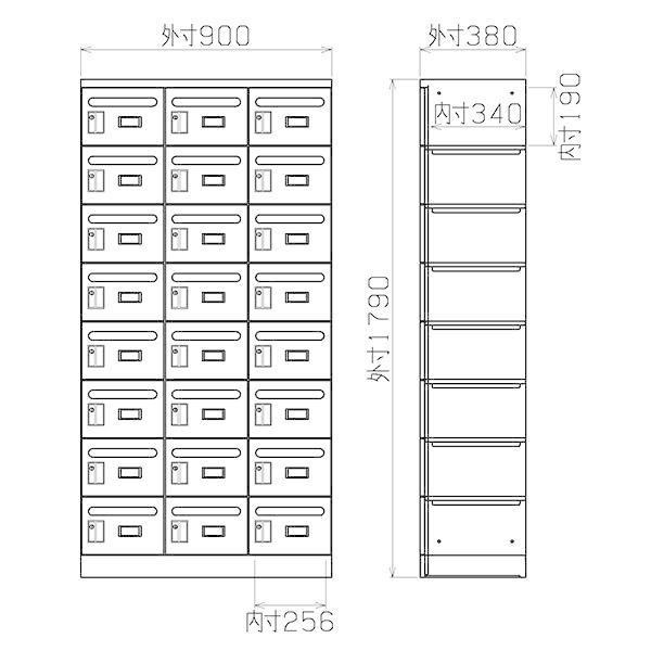 24人用ロッカーダイヤル錠シューズロッカー幅90奥45高さ190cm