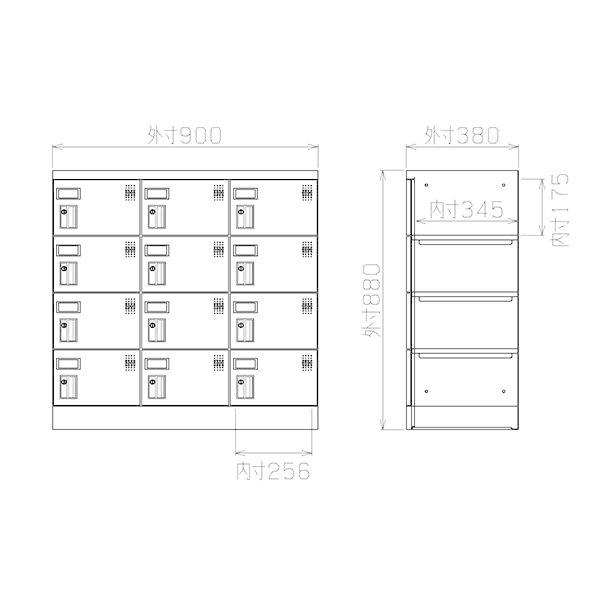 木目柄 12人用 スタンダードロッカー 浅型 鍵付き 窓なし 12人用タイプ ダイヤル錠 3列4段 GLK-D12-NT ロッカー おしゃれ スチールロッカー 受注生産品の画像