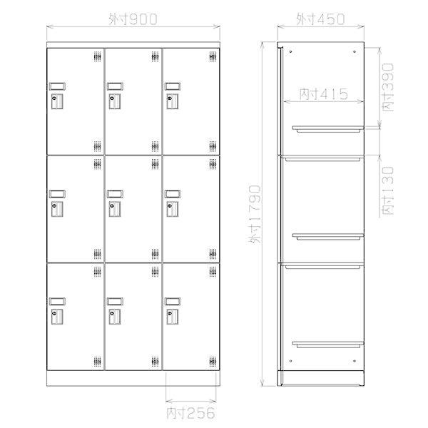 【直営店買付】 木目柄 9人用 スタンダードロッカー 深型 鍵なし 窓付き 9人用タイプ 錠なし 3列3段 GLK-K9DTSW-NT ロッカー おしゃれ スチールロッカー 受注生産品