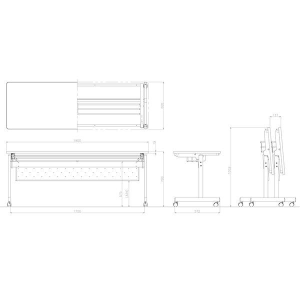 ミーティングテーブル 幅1800×奥行600×高さ700mm キャスター付 フォールディング スタックテーブル 研修テーブル オフィス家具 藤沢工業 TOKIOの画像