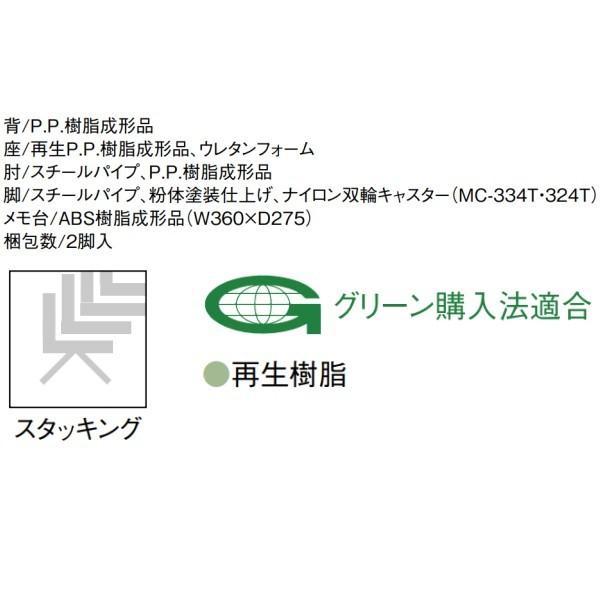 2脚セット ミーティングチェア メモ台付 肘なし スタッキング  布/レザー キャスター オフィスチェア 業務用 オフィス家具 Aico アイコ 法人限定の画像