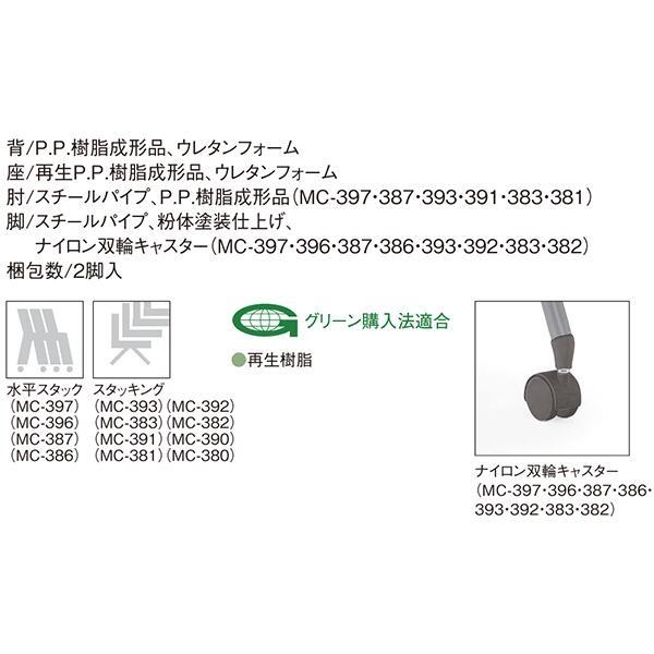 2脚セット ミーティングチェア 水平スタック キャスター 肘付き 背張りなし 布/レザー 会議チェア オフィスチェア 業務用 オフィス家具 Aico アイコ 法人限定_5