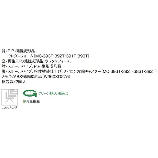2脚セット ミーティングチェア メモ台 肘付き 背張り付き 布/レザー スタッキング オフィスチェア 業務用 オフィス家具 Aico アイコ 法人限定_5