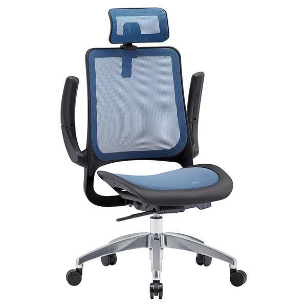 オフィスチェア ヘッドレスト付き はね上げ肘付き アルミ脚 座