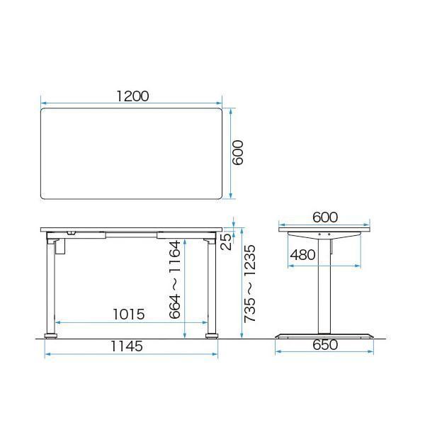 電動昇降デスク W1200xD600×H735〜1235 ホワイト 衝突感知機能