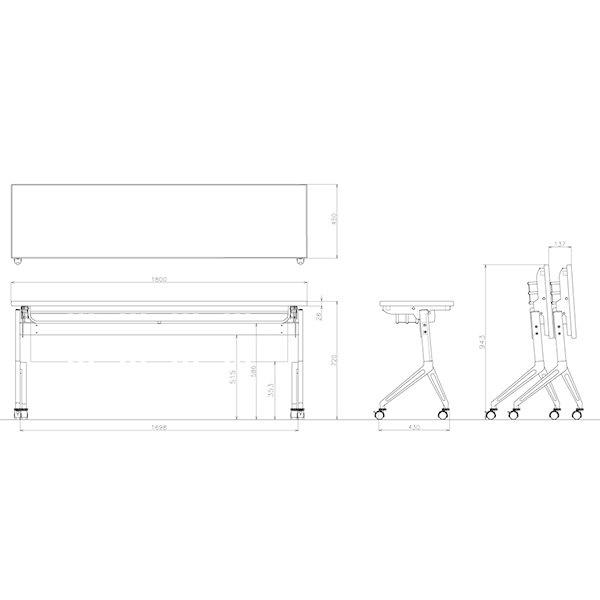 ミーティングテーブル 幅1800×奥行450×高さ720mm キャスター付 高さ調整 スタックテーブル アルミダイキャスト オフィス家具 藤沢工業 TOKIO 日本製_14