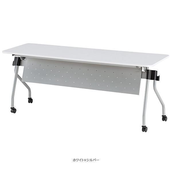 ミーティングテーブル 幅1500×奥行450×高さ720mm パネル付 キャスター付 カバン掛け付 高さ調整 スタックテーブル 研修テーブル オフィス家具 藤沢工業 TOKIOの画像
