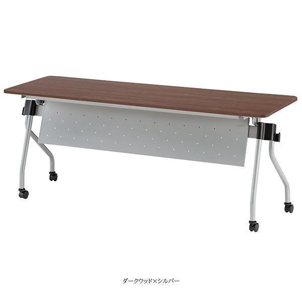 ミーティングテーブル 幅1500×奥行450×高さ720mm パネル付 キャスター付 カバン掛け付 高さ調整 スタックテーブル 研修テーブル オフィス家具 藤沢工業 TOKIOの画像
