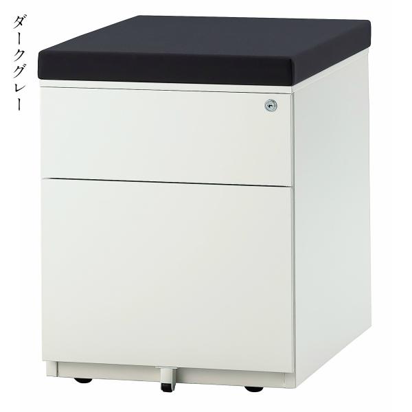 ワゴン 2段 鍵付き マグネット式クッション付 サイドキャビネット