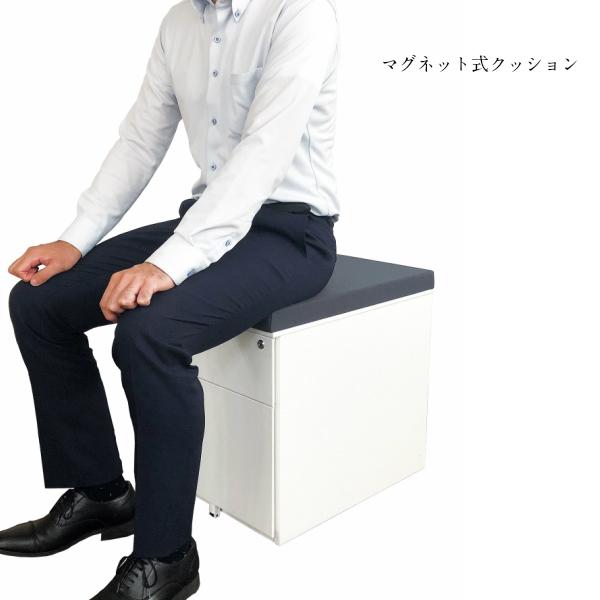 ワゴン 2段 鍵付き マグネット式クッション付 サイドキャビネット