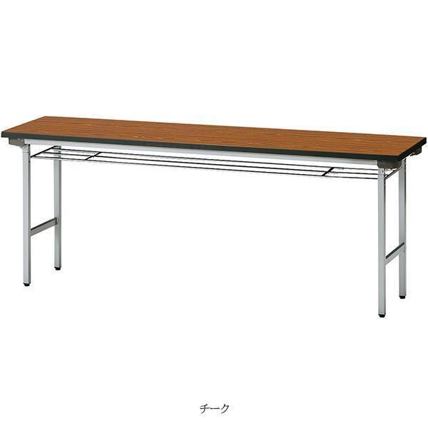 ミーティングテーブル 幅1800×奥行450×高さ700mm スチール脚タイプ 棚付 特殊バネ式 耐衝撃 耐水 折りたたみテーブル オフィス家具 藤沢工業 TOKIO 日本製_1