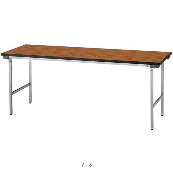 ミーティングテーブル 幅1800×奥行600×高さ700mm スチール脚タイプ 棚無 特殊バネ式 耐衝撃 耐水 折りたたみテーブル オフィス家具 藤沢工業 TOKIO 日本製の画像