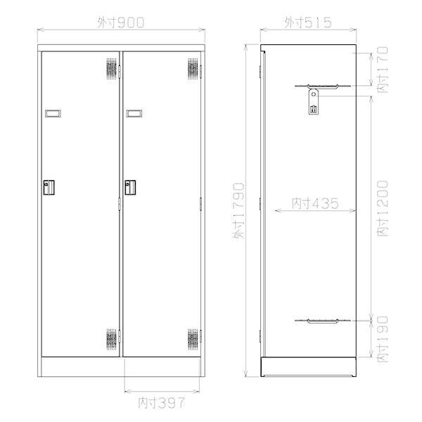 2人用ワイド ブラック スタンダードロッカー 鍵付き 2人用タイプ 内筒交換錠 TLK-N2W-MB ロッカー ブラック色 黒色 スチールロッカー スチール製 受注生産品_2