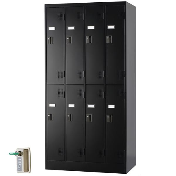 8人用 ブラック スタンダードロッカー 鍵付き 8人用タイプ 4列2段 内筒交換錠 TLK-N8-MB ロッカー ブラック色 黒色 スチールロッカー スチール製 受注生産品