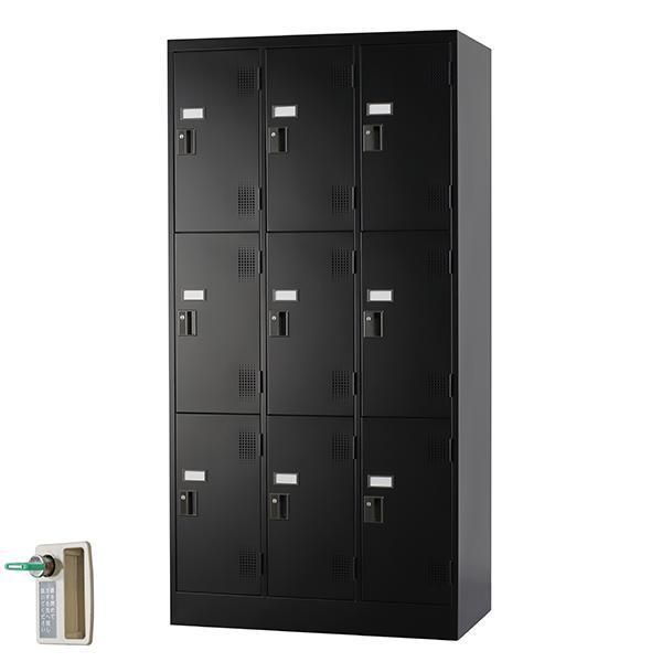 9人用 ブラック スタンダードロッカー 鍵付き 9人用タイプ 3列3段 内筒交換錠 TLK-N9-MB ロッカー ブラック色 黒色 スチールロッカー スチール製 受注生産品