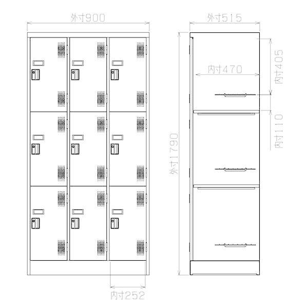 9人用 ブラック スタンダードロッカー 鍵付き 9人用タイプ 3列3段 内筒交換錠 TLK-N9-MB ロッカー ブラック色 黒色 スチールロッカー スチール製 受注生産品_2