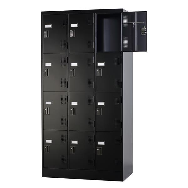 12人用 ブラック スタンダードロッカー 鍵付き 12人用タイプ 3列4段 シリンダー錠 TLK-S12-MB ロッカー ブラック色 黒色 スチールロッカー スチール