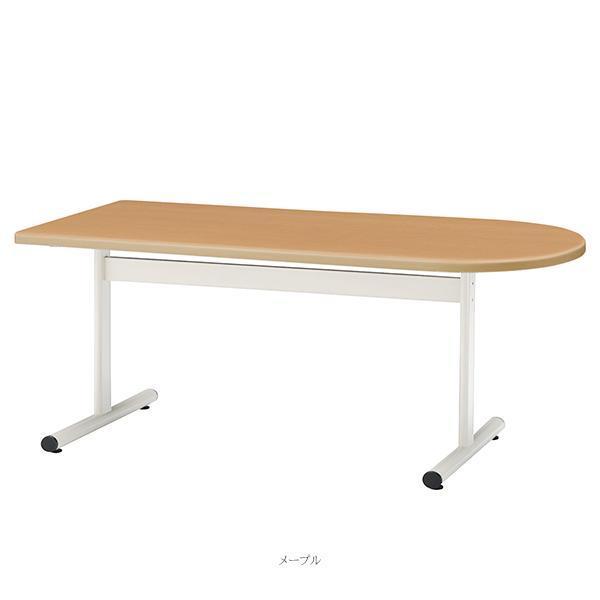ミーティングテーブル 幅1800×奥行900×高さ700mm 半楕円型 ホワイト 塗装脚 会議テーブル T字脚 会議室 応接室 会社 オフィス家具 藤沢工業 TOKIO 日本製の画像