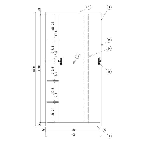 書庫 引違い シリンダー錠 H1830 スチール 壁面収納 ALPSホワイト 病院