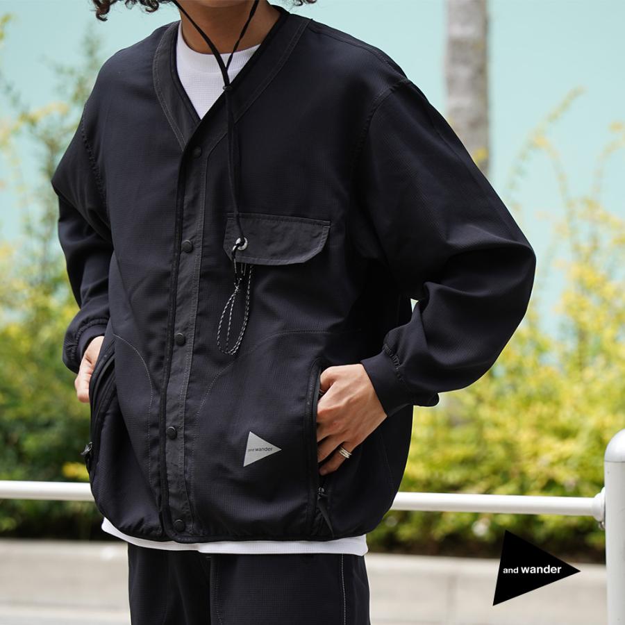 and wander ウールカーディガン ブラック L/XL アンドワンダー and wander（アンドワンダー） カーディガン メンズ ベント