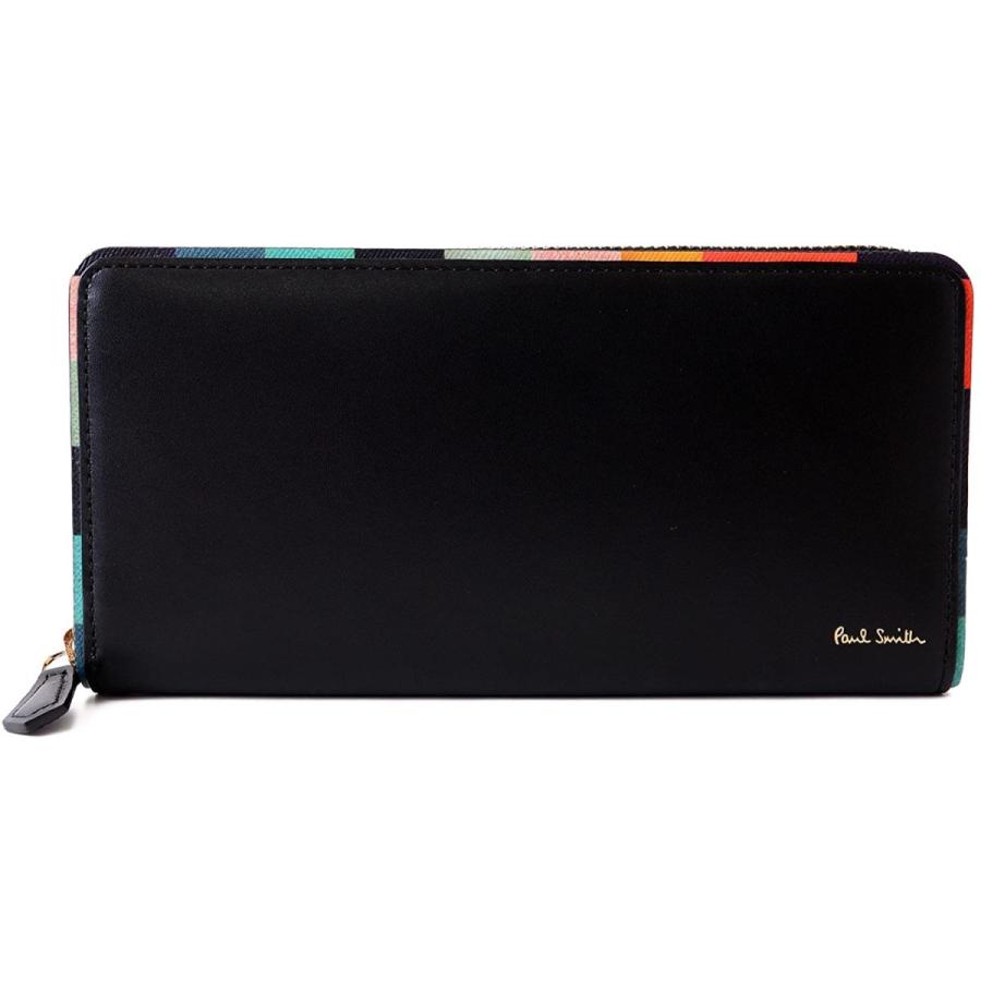 【半額】 ストライプ ラウンドファスナー 長財布 ポールスミス 新品 本革 黒 レザー - 長財布