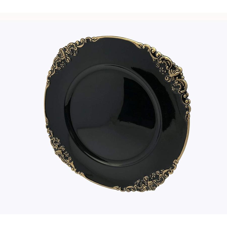 【超目玉】 直径36cmの黒と金縁のビンテージプラスティック Gold Dia36cm plastic plate (BLACK WITH GOLD, 6) 食器セット