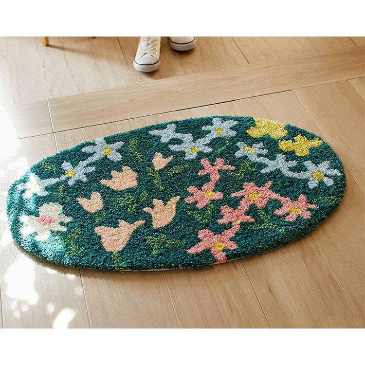 玄関マット OHANA BATAKE（オハナバタケ） 45×70cm グリーン DESIGN LIFE スミノエ｜soraciel｜02