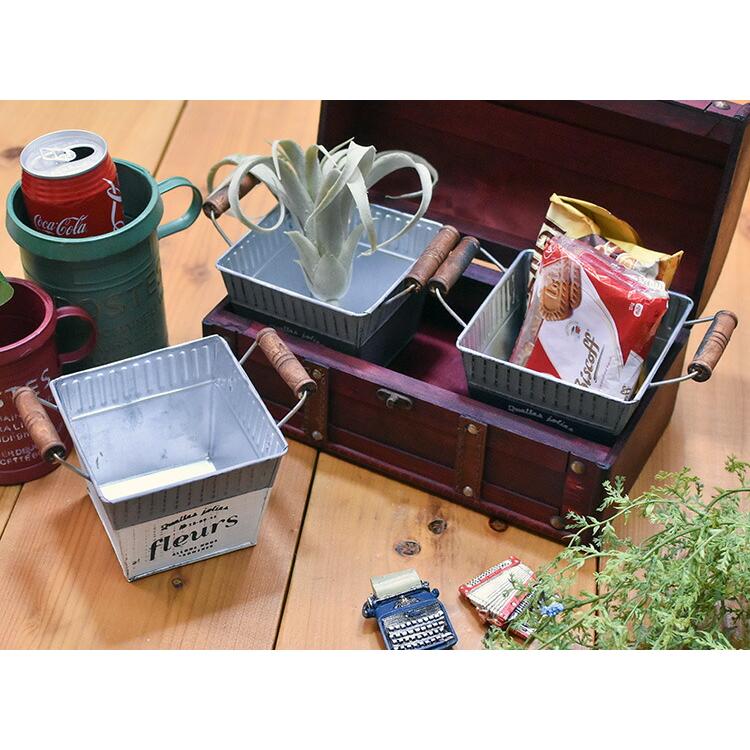 スクエア型 ブリキバケツ フロウ FLEU 3色 アンティーク風ガーデニング 収納ボックス |  | 04