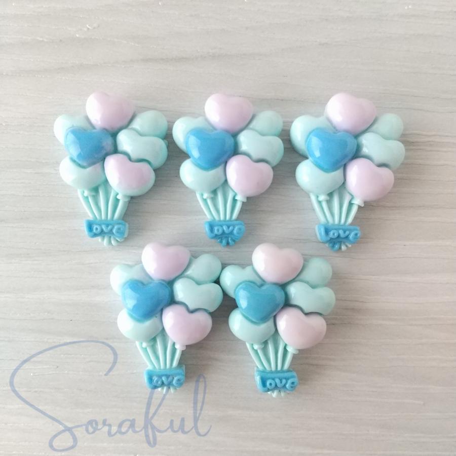 デコパーツ カラフルハートバルーン 貼り付けパーツ 5個 D-0180 : ソラ