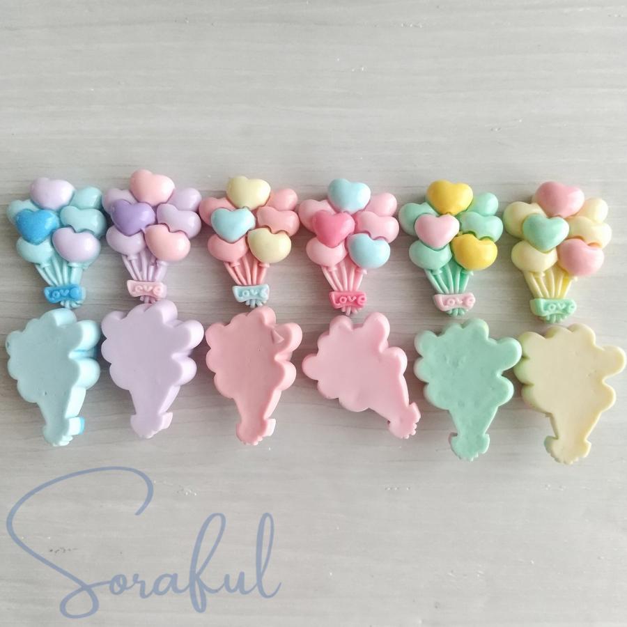 デコパーツ カラフルハートバルーン 貼り付けパーツ 5個 D-0180 : ソラ