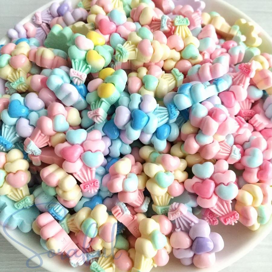 デコパーツ カラフルハートバルーン 貼り付けパーツ 5個 D-0180 : ソラ