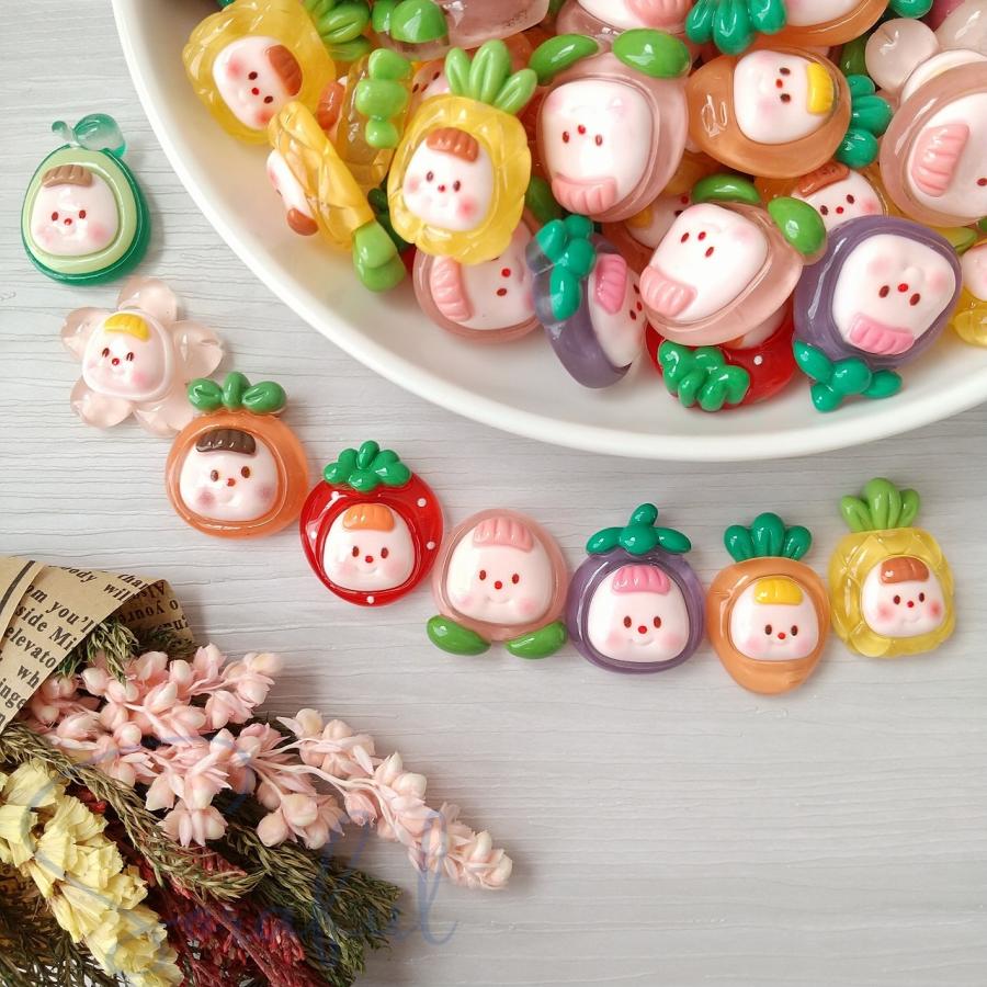 デコパーツ 野菜と果物のかぶりものフェイス クリア 貼り付けパーツ 4  