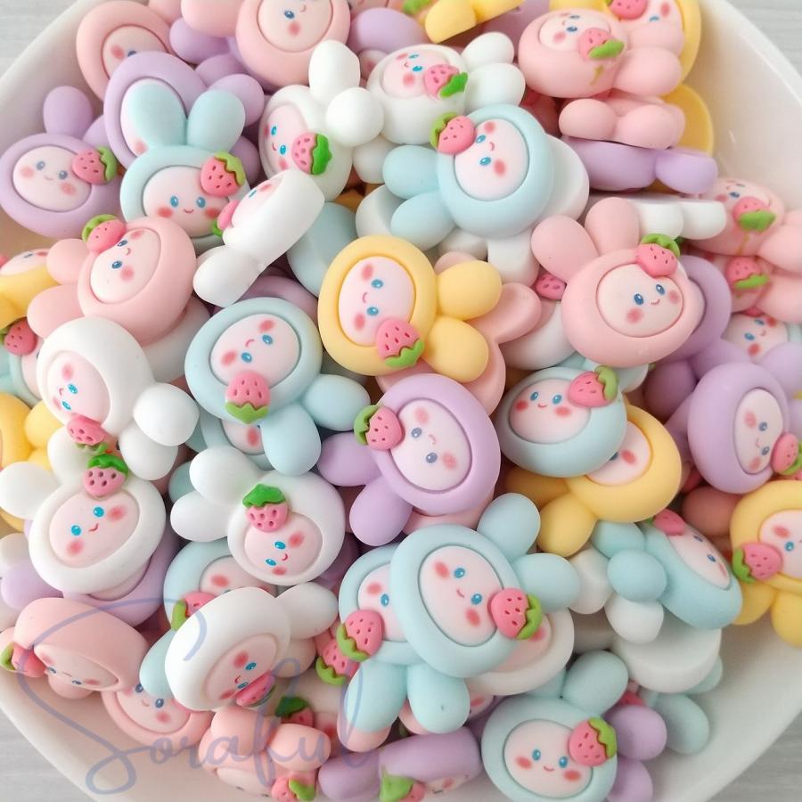 デコパーツ コロンとまあるい かぶりものうさちゃん いちご ウサギ