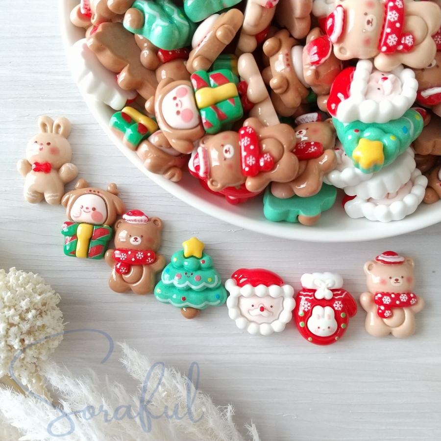 デコパーツ クリスマス サンタと仲間たち 貼り付けパーツ 7個 D-0519