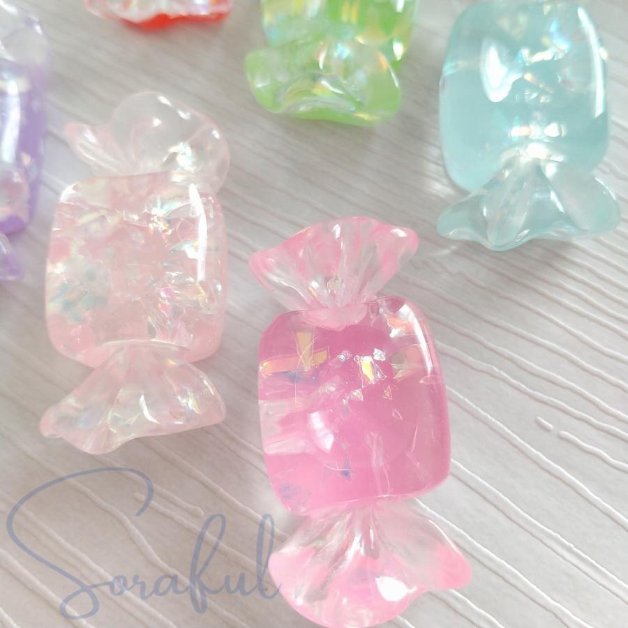 デコパーツ キラキラ ホロ クリアキャンディー 貼り付けパーツ 4個 D