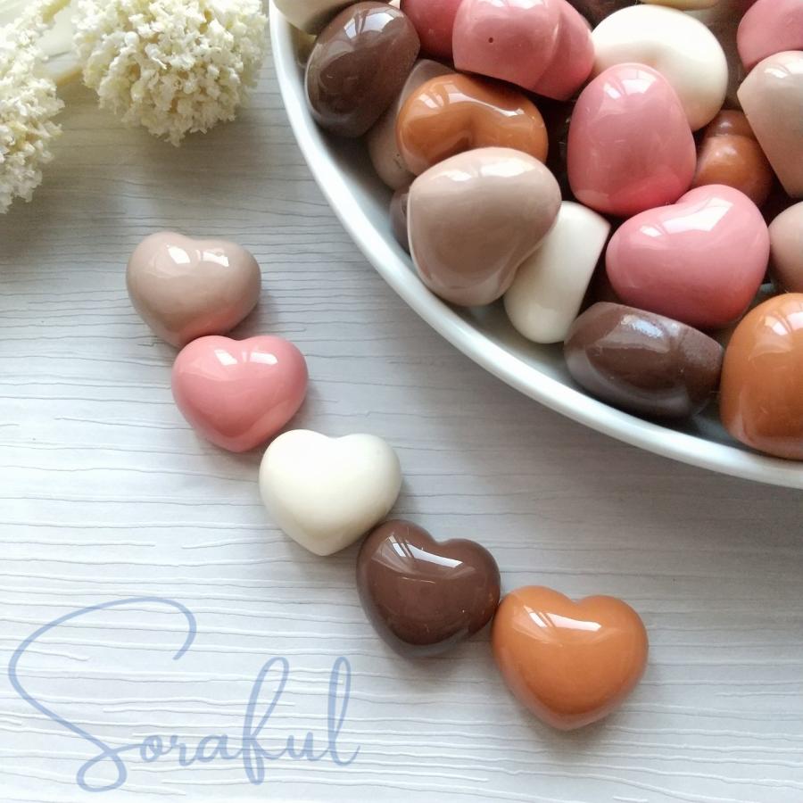 デコパーツ チョコレートカラーのぷるるんハート ツヤ 貼り付けパーツ