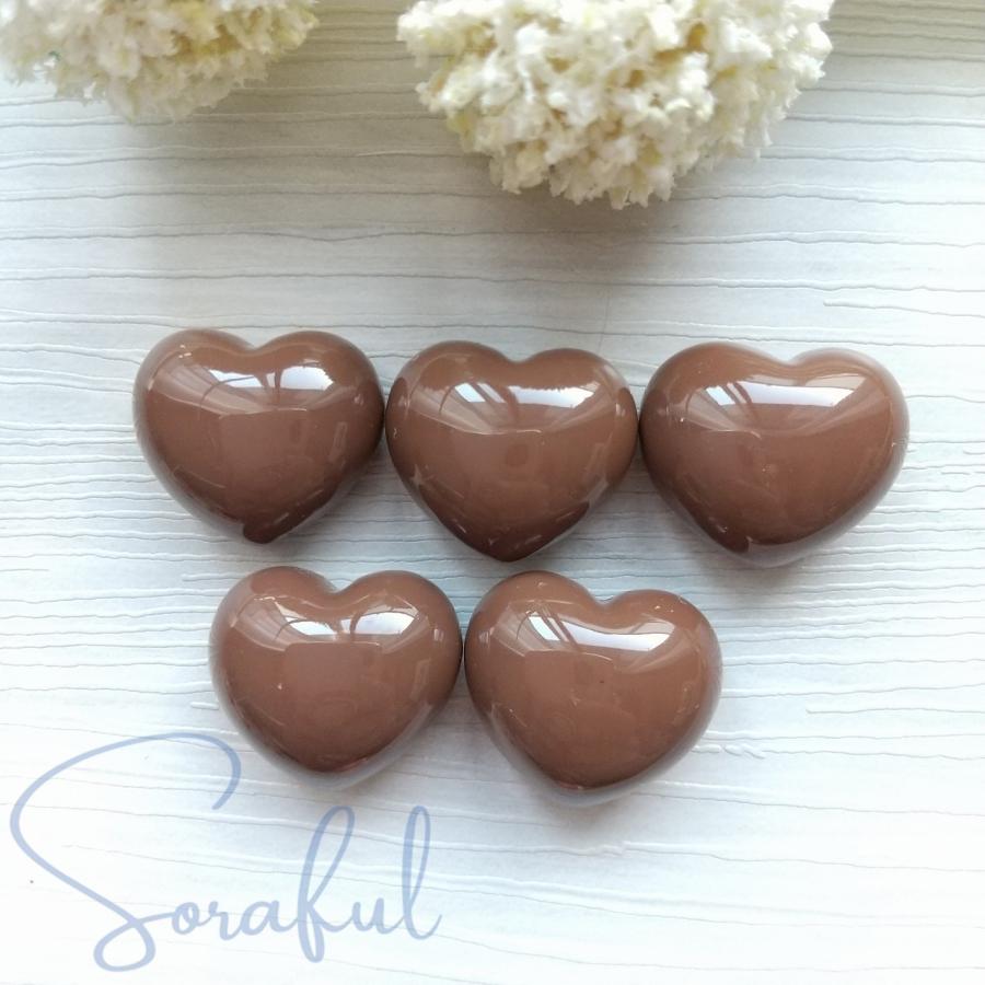 専用　単色ハート57点 デコパーツ チョコレートカラーのぷるるんハート ツヤ 貼り付けパーツ