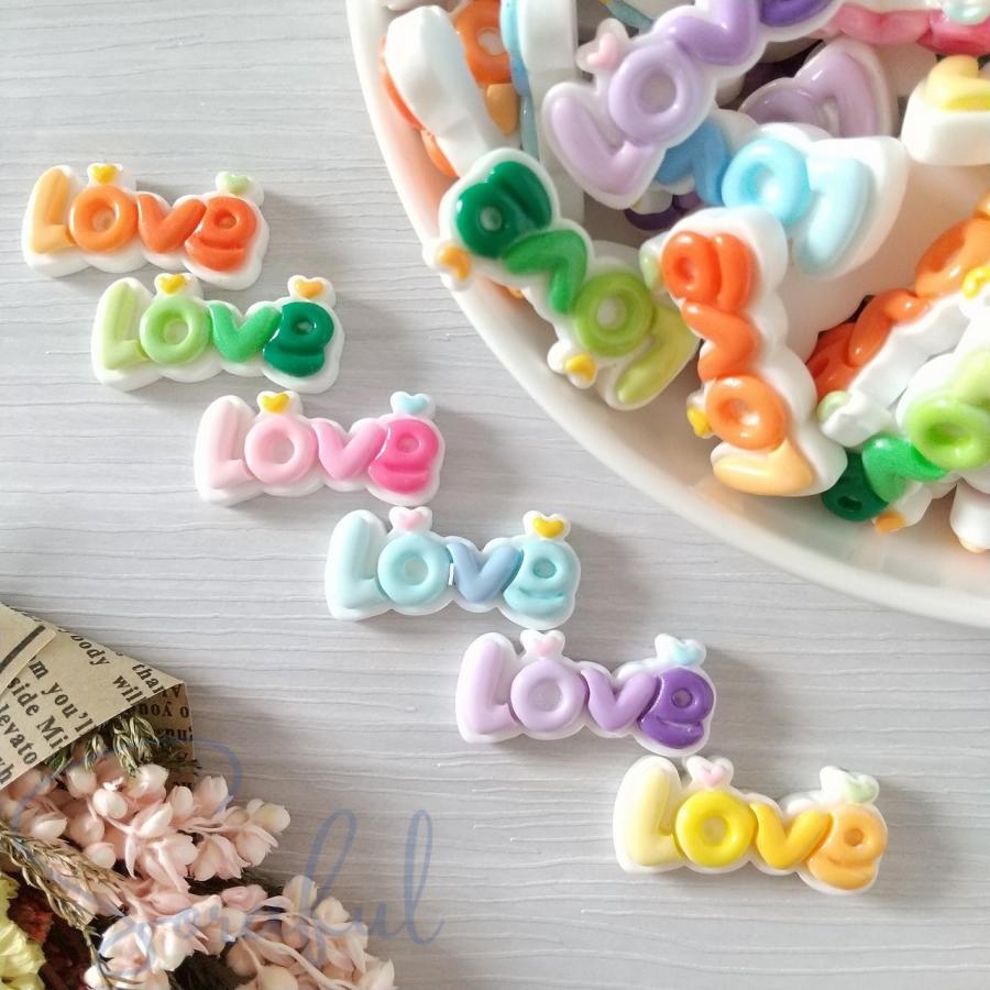 デコパーツ LOVE文字プレート 貼り付けパーツ 6色セット D-0615 : ソラ  