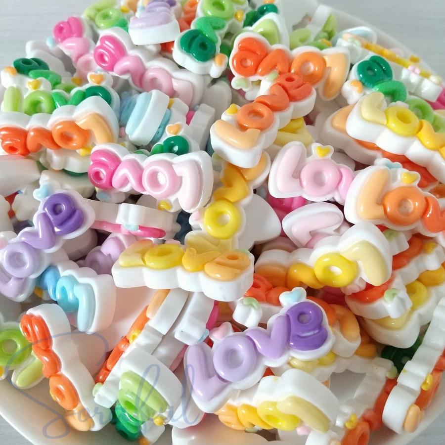 デコパーツ LOVE文字プレート 貼り付けパーツ 6色セット D-0615 : ソラ  